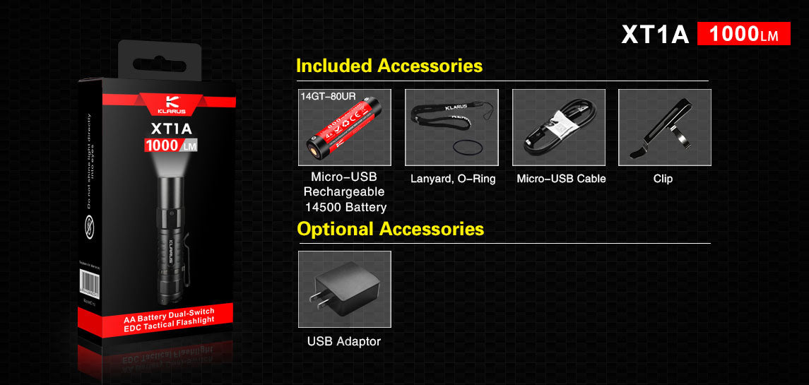 Klarus 1000 Lumen Flashlight XT1A Tactical EDC