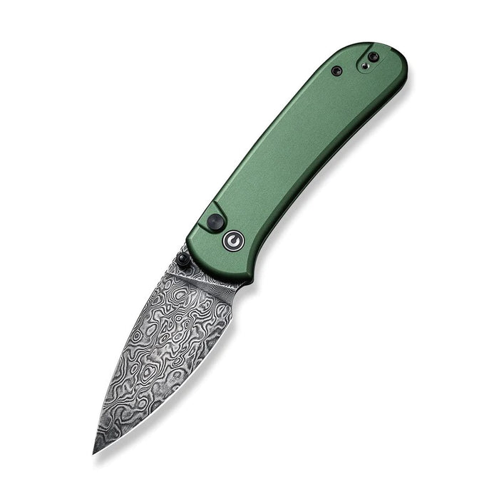 CIVIVI Qubit Button Lock Knife Green Aluminum (2.98" Damascus) C22030E-DS1