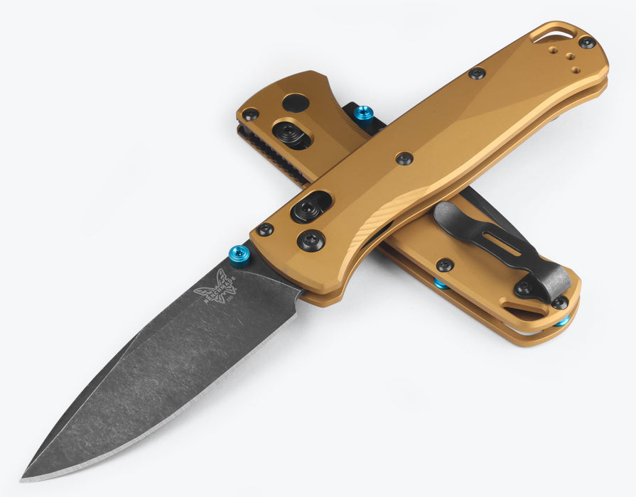 Benchmade Bugout AXIS Lock Knife Burnt Brass Aluminum (3.24", Black, M390) 535BK-07