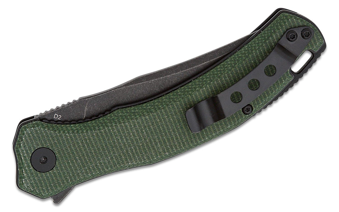 QSP Walrus Folder Liner Lock Knife Green Micarta (3.38" Black SW D2) QS151-C2