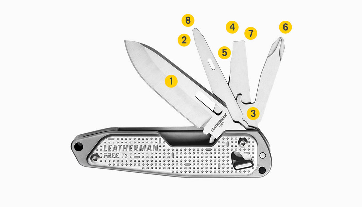 Leatherman Free T2 Multi-Purpose 8-in-1 Folding Knife (2.2" Satin) 832682