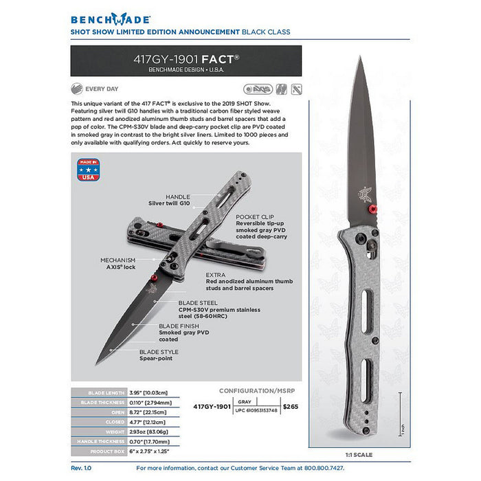 Benchmade Fact Limited Edition AXIS Lock Knife (3.95" Gray) 417GY-1901