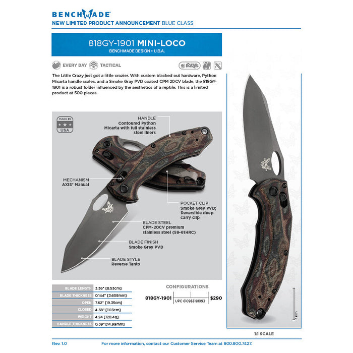 Benchmade Mini-Loco Limited Edition AXIS Lock Knife (3.36" CPM-20CV) 818GY-1901