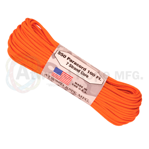 Atwood 550 lbs paracord - 100 ft (Neon Orange) PC100