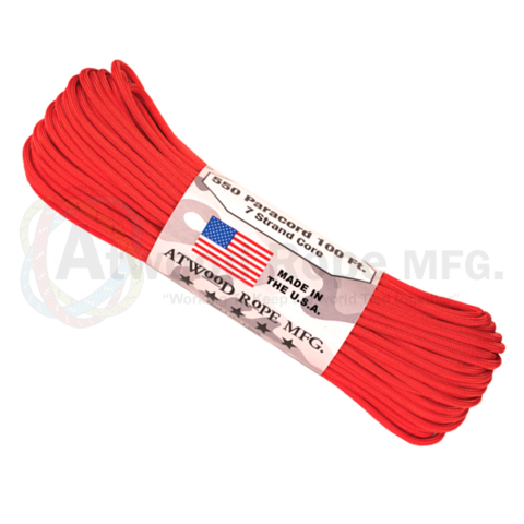 Atwood 550 lbs paracord - 100 ft (Red) PC100