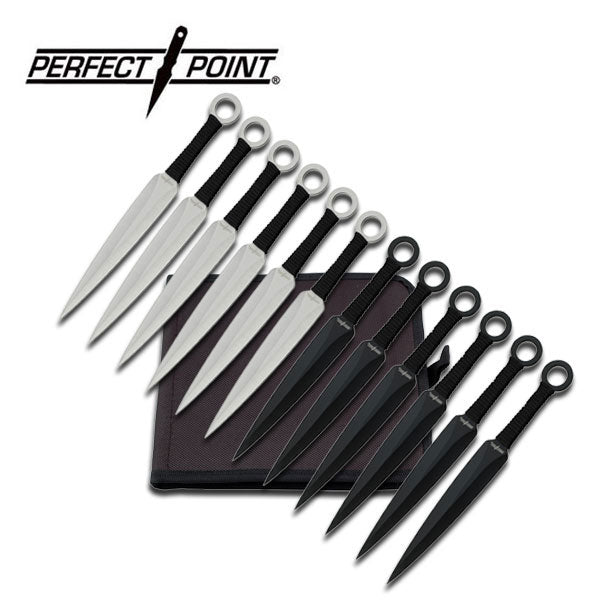Perfect Point 12 Pc Throwing Knife Set (Black & Silver) 8.5'' RC-086-12