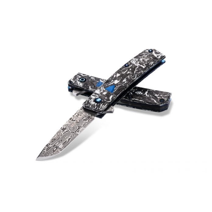 Benchmade Oeser Tengu Flipper Knife White/Black CF (2.77" Damasteel) 601-211