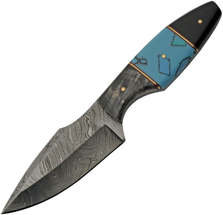 Damascus Hunter Knife Turquoise and Buffalo Horn Handle (3.75") DM1294TR