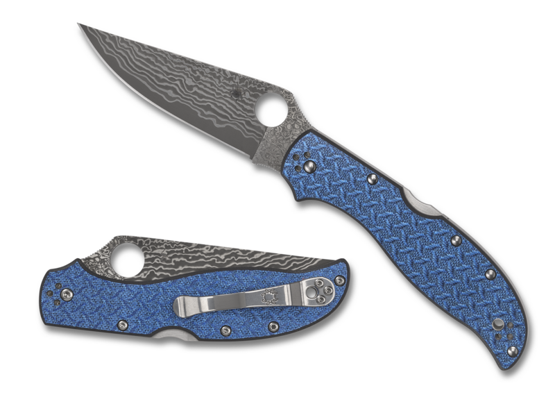 Spyderco Stretch 2 XL SPRINT RUN Lockback Knife Blue Nishijin Glass Fiber (3.96" Damascus) C258GFBLP