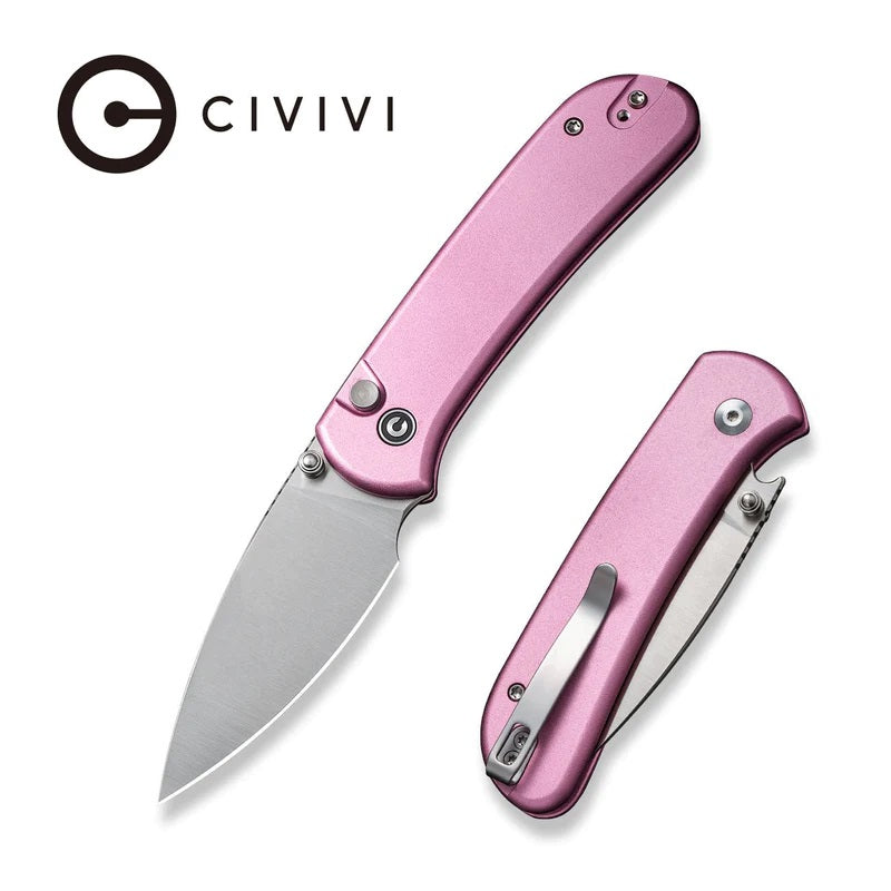 CIVIVI Qubit Button Lock Knife Pink Aluminum (2.98" Satin) C22030E-5