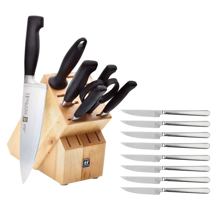 ZWILLING J A Henckels Four Star 8 Pc Knife Block Set w/ Bonus Steak Knives Set 38663-005