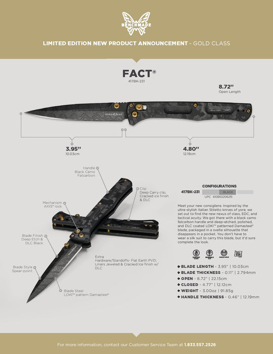 Benchmade Fact LIMITED EDITION Gold Class Black Camo Carbon Fiber (3.95" Dam) 417BK-231