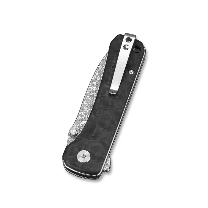 QSP Hawk Liner Lock Knife Marbled Carbon Fiber (3.23" Damascus) QS131-A
