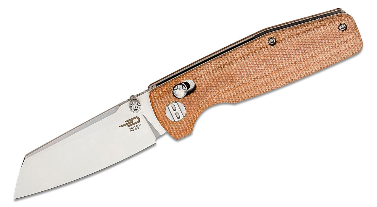 Bestech Knives Slasher Bar Lock Knife Natural Micarta (3.07" Satin D2) BG43D