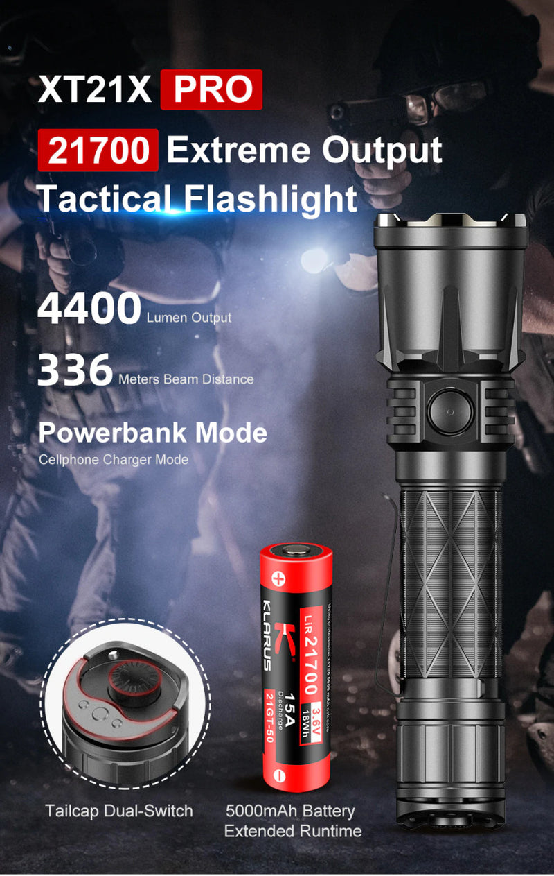 Klarus 4400 Lumen Rechargeable Li-ion Flashlight XT21X Pro