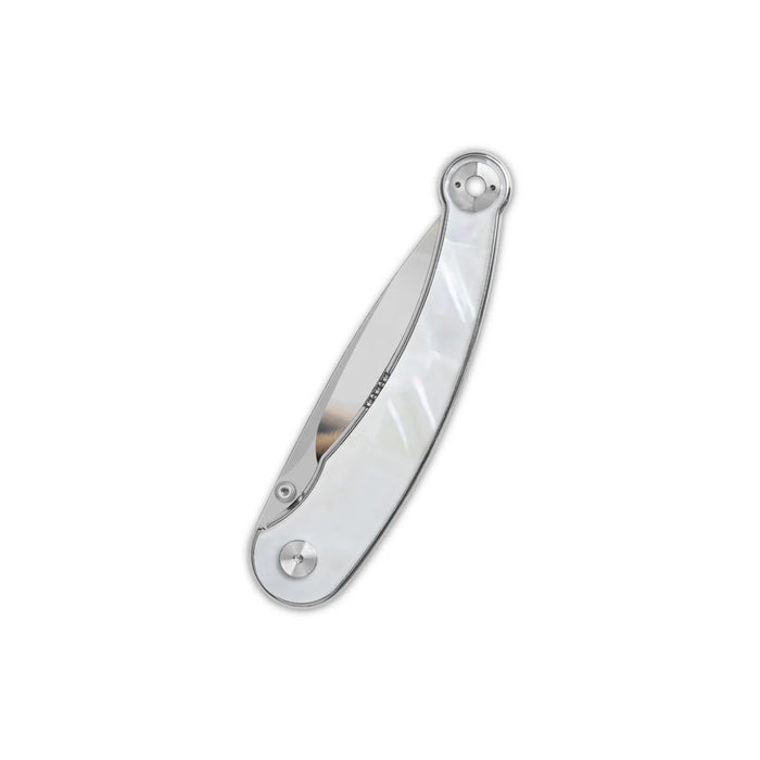 QSP Dolphin Liner Lock Knife White Pearl Shell (3.15", Mirror Polish, 14C28N) QS161-C