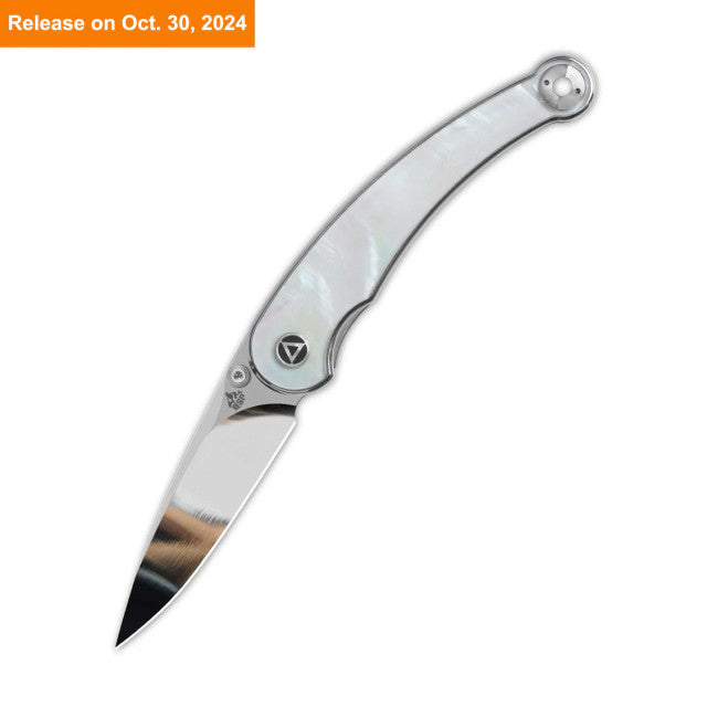 QSP Dolphin Liner Lock Knife White Pearl Shell (3.15", Mirror Polish, 14C28N) QS161-C