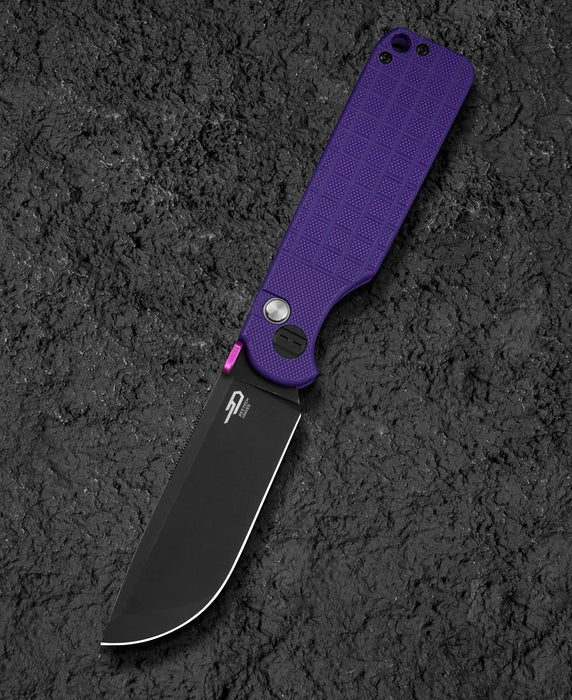 Bestech Knives Glok Button Lock Folding Knife Purple G10 (3.54" Black) BG55D