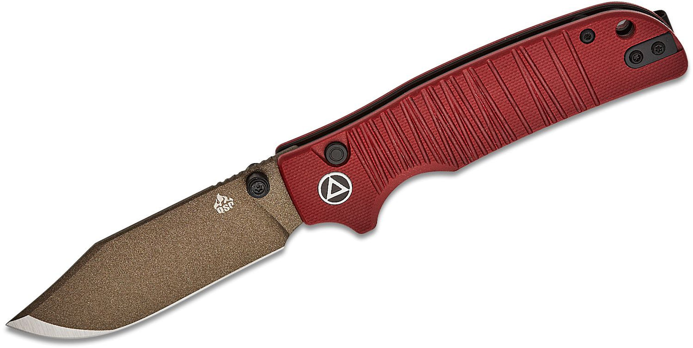 QSP Kali Button Lock Knife Dark Red G-10 (3.25", Champagne, 14C28N) QS159-A2