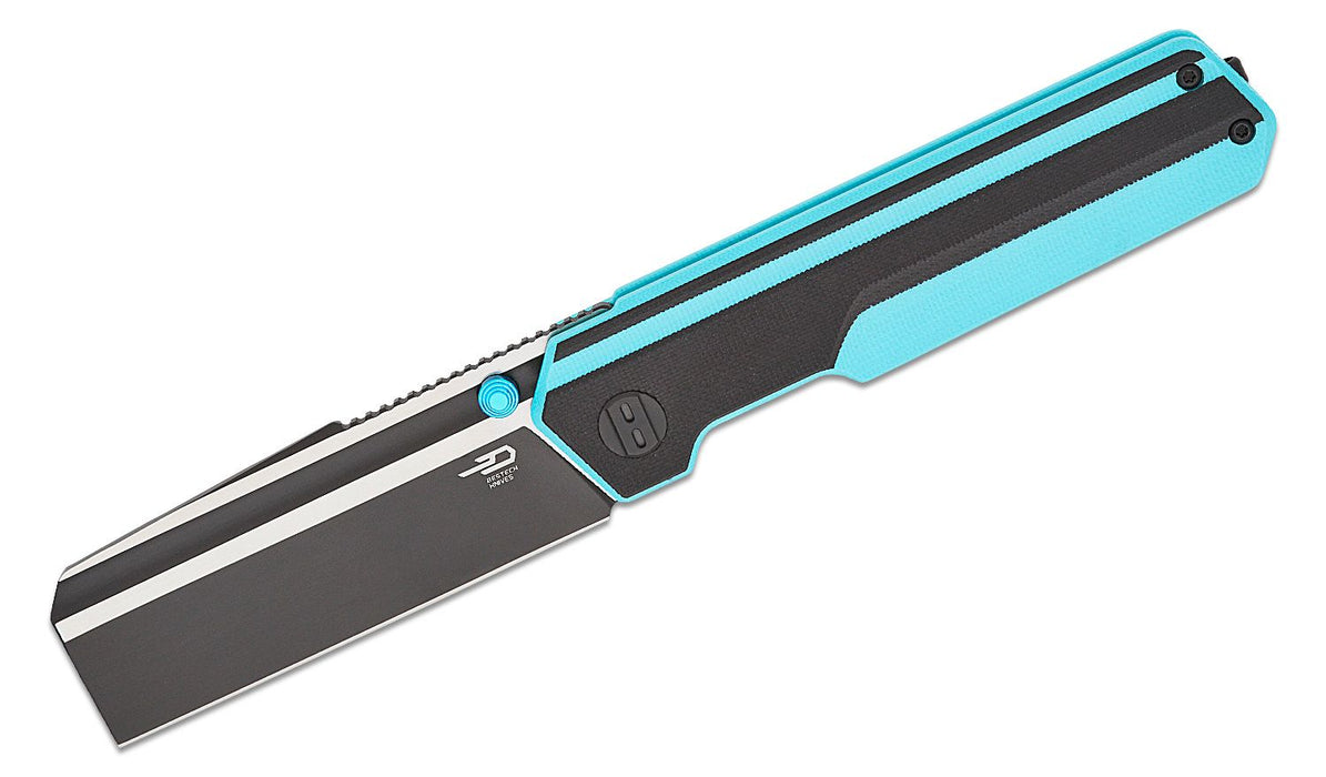 Bestech Knives Tardis Liner Lock Folding Knife D2 Teal and Black G10 (3.15" Two-Toned) BG54F
