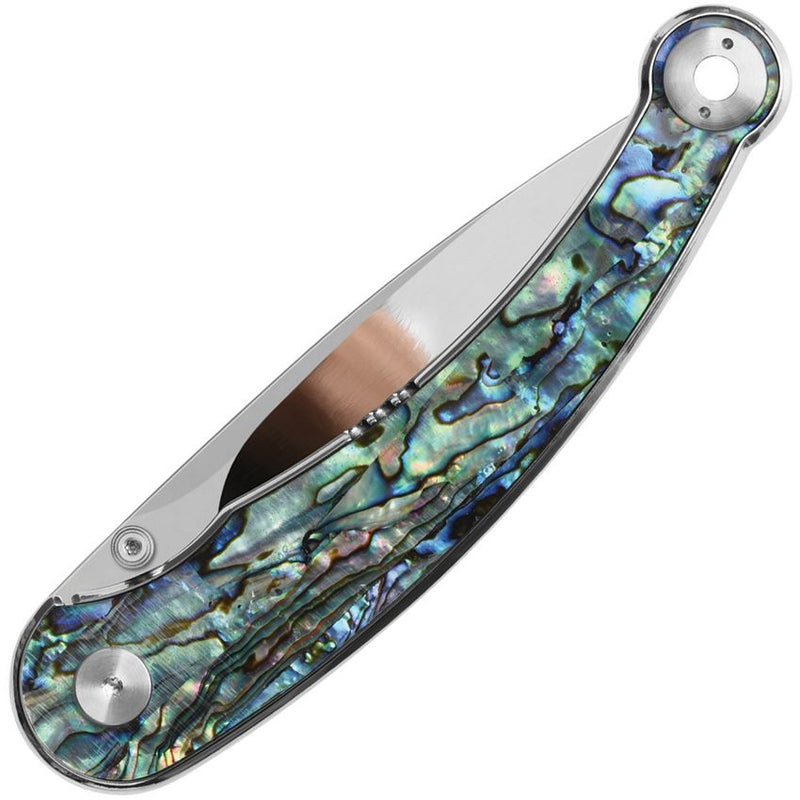 QSP Dolphin Liner Lock Knife Abalone (3.2", Mirror Polish, 14C28N) QS161-D
