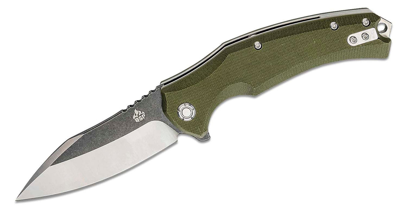 QSP Snip Folder Liner Lock Flipper Knife Green G10 (3.58" SW D2) QS121-B