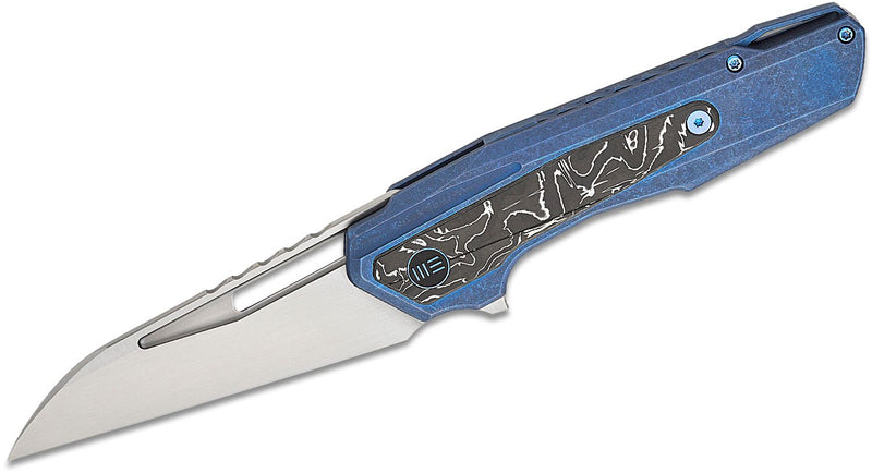 WE Knife Co Falcaria Frame Lock Knife Blue Ti Aluminum Foil CF (3.64" Satin) WE23012B-3