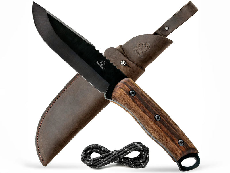 Beavercraft Bushcraft Dusk Fixed Blade Knife Walnut Handle (4.92", Black, Carbon Steel) BSH4