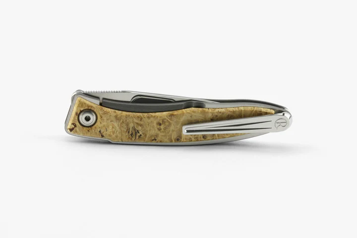Chris Reeve Mnandi Tanto Drop Point Frame Lock Knife Box Elder Burl Inlays Titanium (2.74", SW, Magnacut) MNA-1008