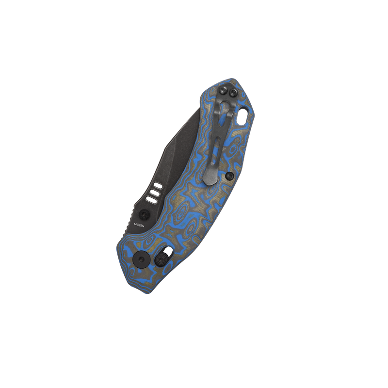 QSP Elk Glyde Lock Blue-Black Micarta ( 3.11", Black, 14C28N) QS173-B2