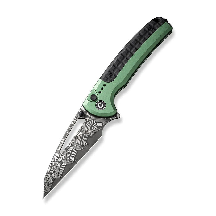 CIVIVI Sentinel Strike Button Lock Knife Green Alum (3.7" Damascus) C22025B-DS1