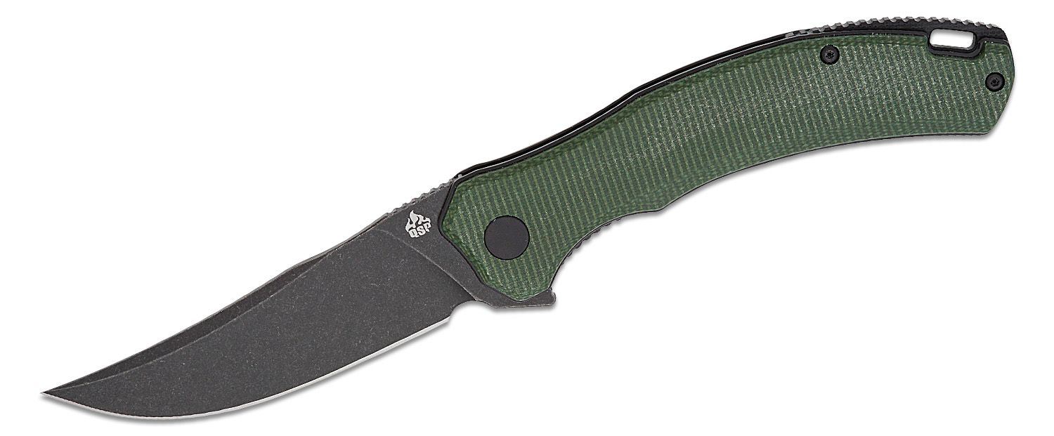 QSP Walrus Folder Liner Lock Knife Green Micarta (3.38" Black SW D2) QS151-C2