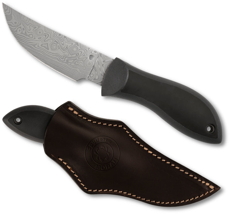 Spyderco Moran Upswept Fixed Blade Knife Gray/Back FRN/Kraton (3.92", Damasteel) FB01PGYD