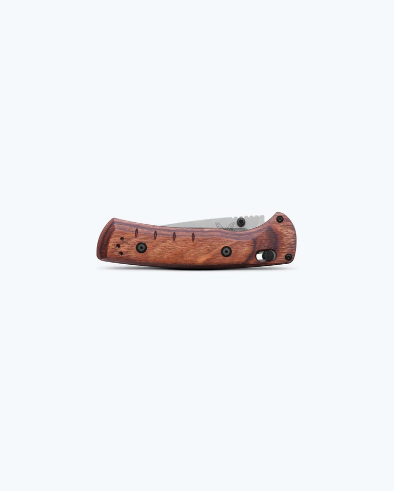 Benchmade Hunt SlipRidge AXIS/Crossbar Folding Knife Modified Clip Point Blade Dark Brown Stabilized Wood (3.5", SW, MagnaCut) 15090