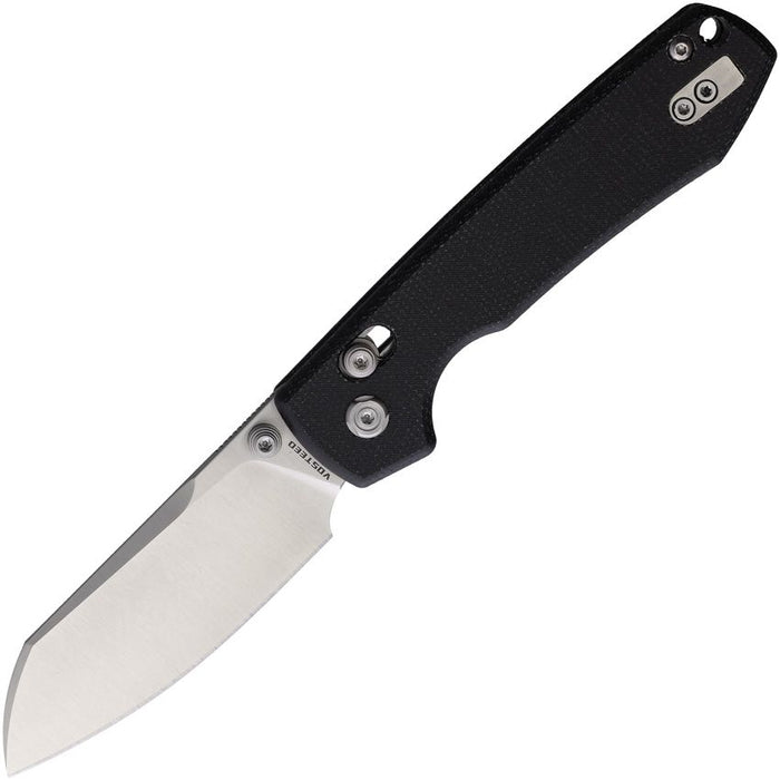 Vosteed Raccoon Cleaver Crossbar Lock Knife Black Micarta (3.4",  Satin, 14C28N) RCCVTM3