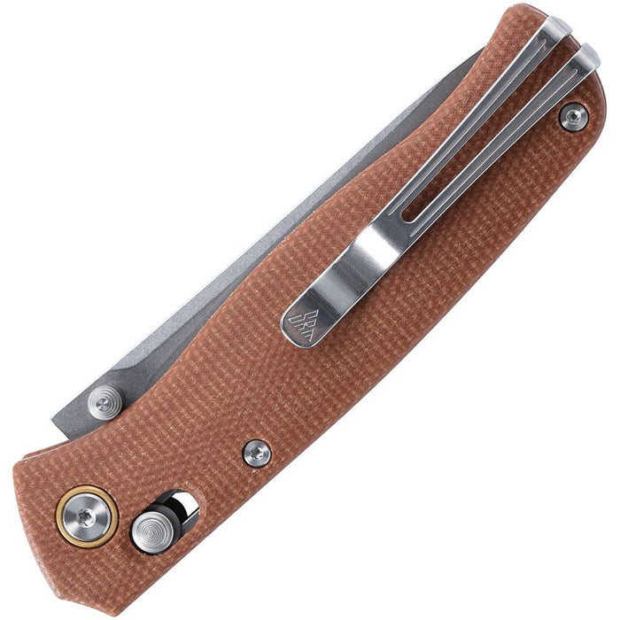 SRM Knives Ambi-Lock Folding Knife Brown G10 (3.2", SW, 10Cr15CoMoV Damascus) 255L-MN