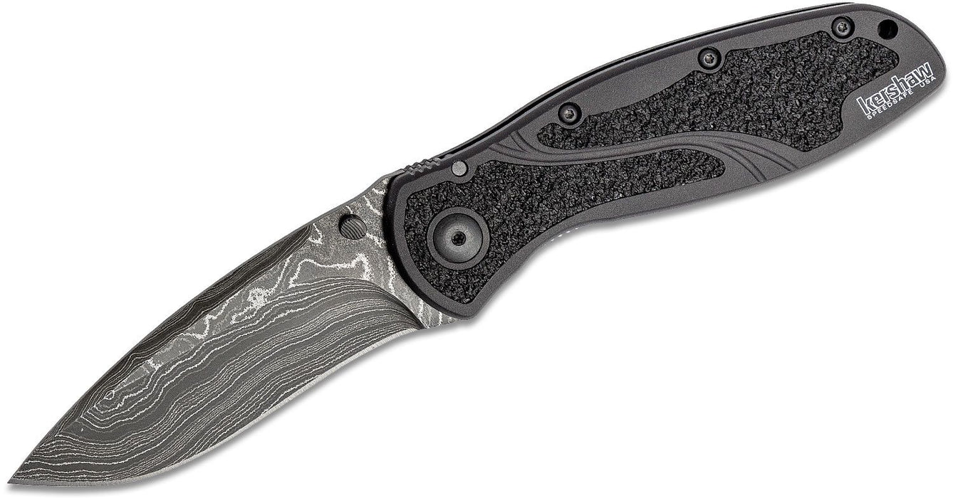 Kershaw Blur Assisted Opening Knife Black Aluminum (3.4" Damascus) 1670BLKDAM