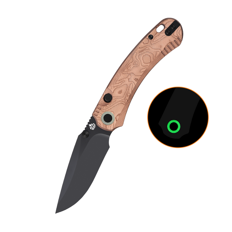 QSP Coyote Button Liner Lock Black G10 with Copper Foil (3.23", Black, Nitro V) QS174-C2