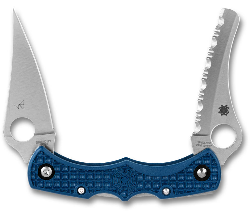 Spyderco Dyad Jr. Lightweight Twin Bladed Lockback Knife Blue FRN (2.43", Satin, SPY27) C39P&SCBL