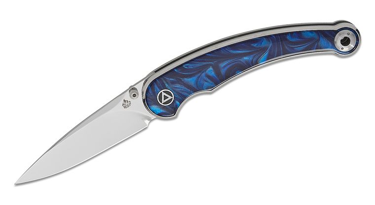 QSP Dolphin Liner Lock Knife Blue Resin (3.2", Mirror Polish, Sandvik) QS161-E
