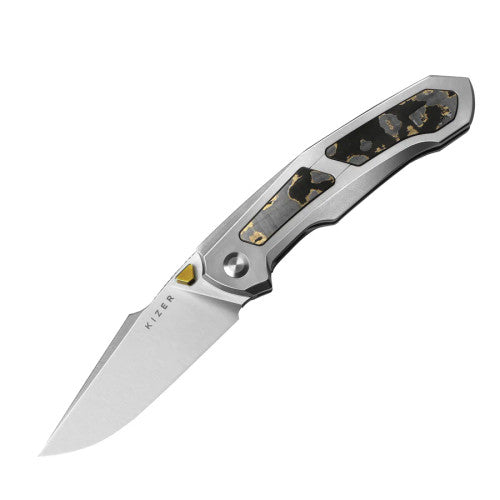 Kizer Cutlery Feweed Frame Lock Knife Ti + Gold Camo CF (2.98", Satin, Z-Wear PM) KI3694A4
