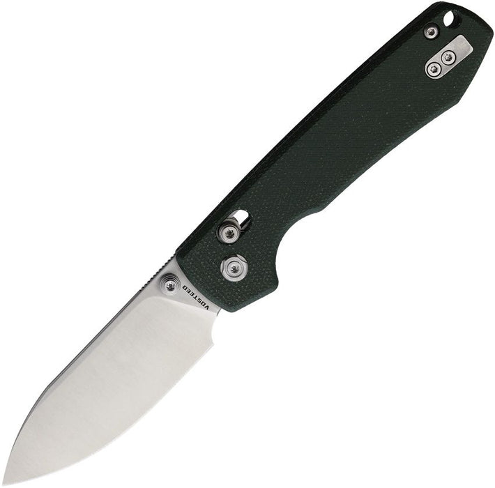 Vosteed Raccoon Crossbar Lock Knife Green Micarta (3.4",  Satin, 14C28N) RCCBVTMN