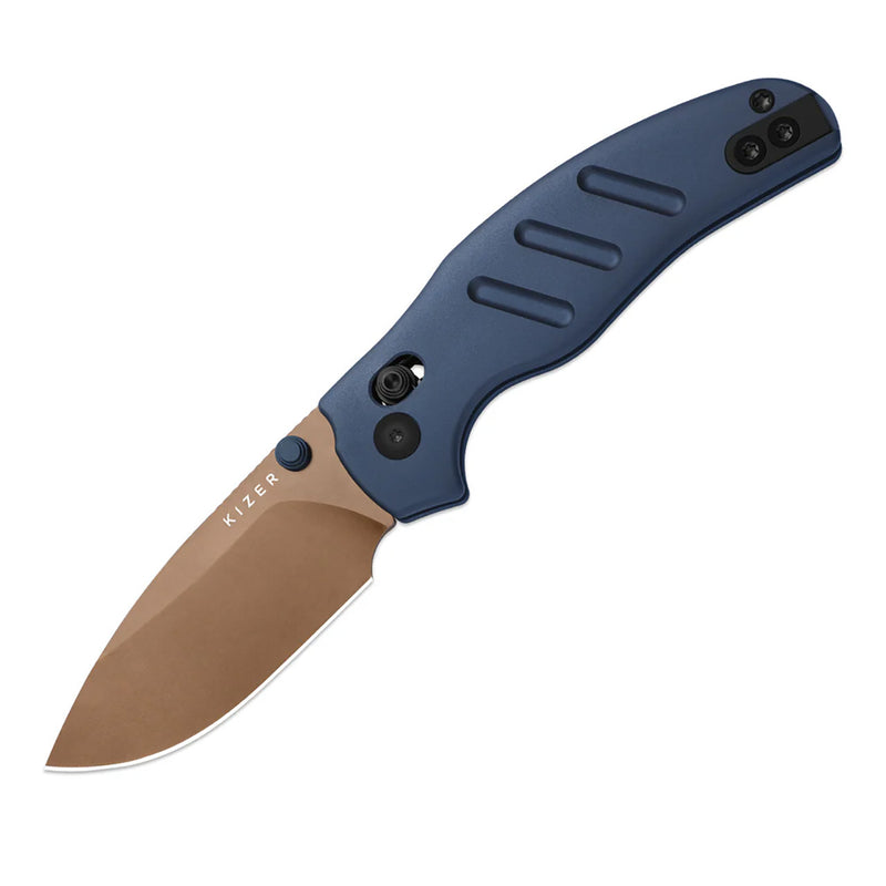 Kizer Sheepdog Clutch Lock Knife Drop Point Blue Aluminum (2.95", Bronze, Elmax) 3488.29CDA1