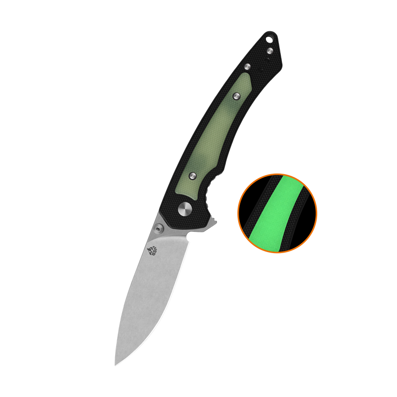 QSP Peregrine Liner Lock Knife Black G10 Glow in the Dark (2.95", SW, 10Cr15MoV) QS177-A1
