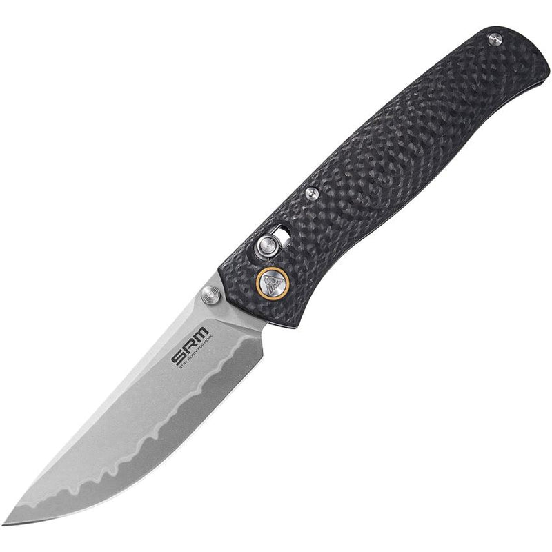SRM Knives Ambi Lock Folding Knife Carbon Fiber (3.2", Bead Blast, 140CR) 255L-CB2