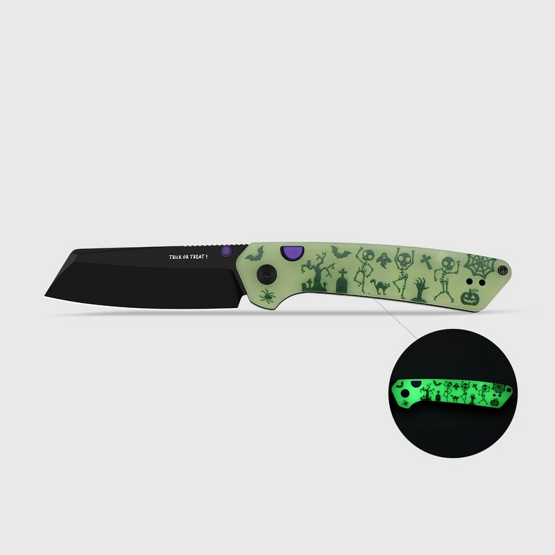 Kizer Madrac Button Liner Lock Knife Halloween Party GID G-10 (3.05", Black, 14C28N) V3693BSHW1