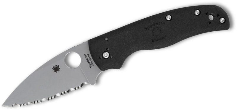 Spyderco Shaman Lightweight Compression Lock Knife Serrated Black FRN (3.58", Satin, BD1N) C229SBK