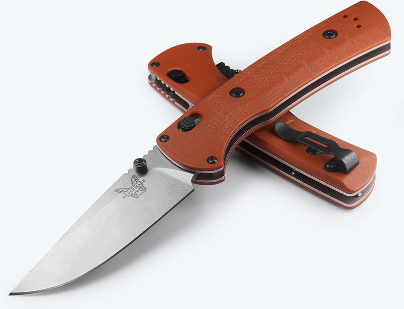Benchmade Hunt SlipRidge AXIS/Crossbar Folding Knife Modified Clip Point Blade Rust Orange G10 (3.5", SW, MagnaCut) 15090-01