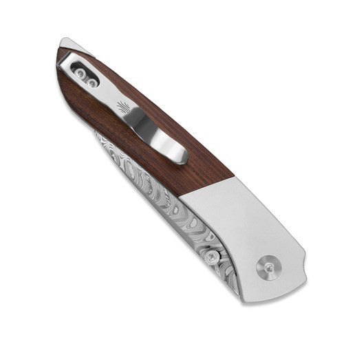 Kizer Spitfire Liner Lock Knife Aluminum Mkuruti Wood (3.13", Damascus) V3690A3
