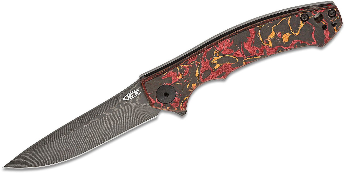 Zero Tolerance LIMITED EDITION Sinkevich Flipper Knife Multicolored Marbled CF (3.25, Damascus, Vegas Forge) ZT 0450CFDAMS